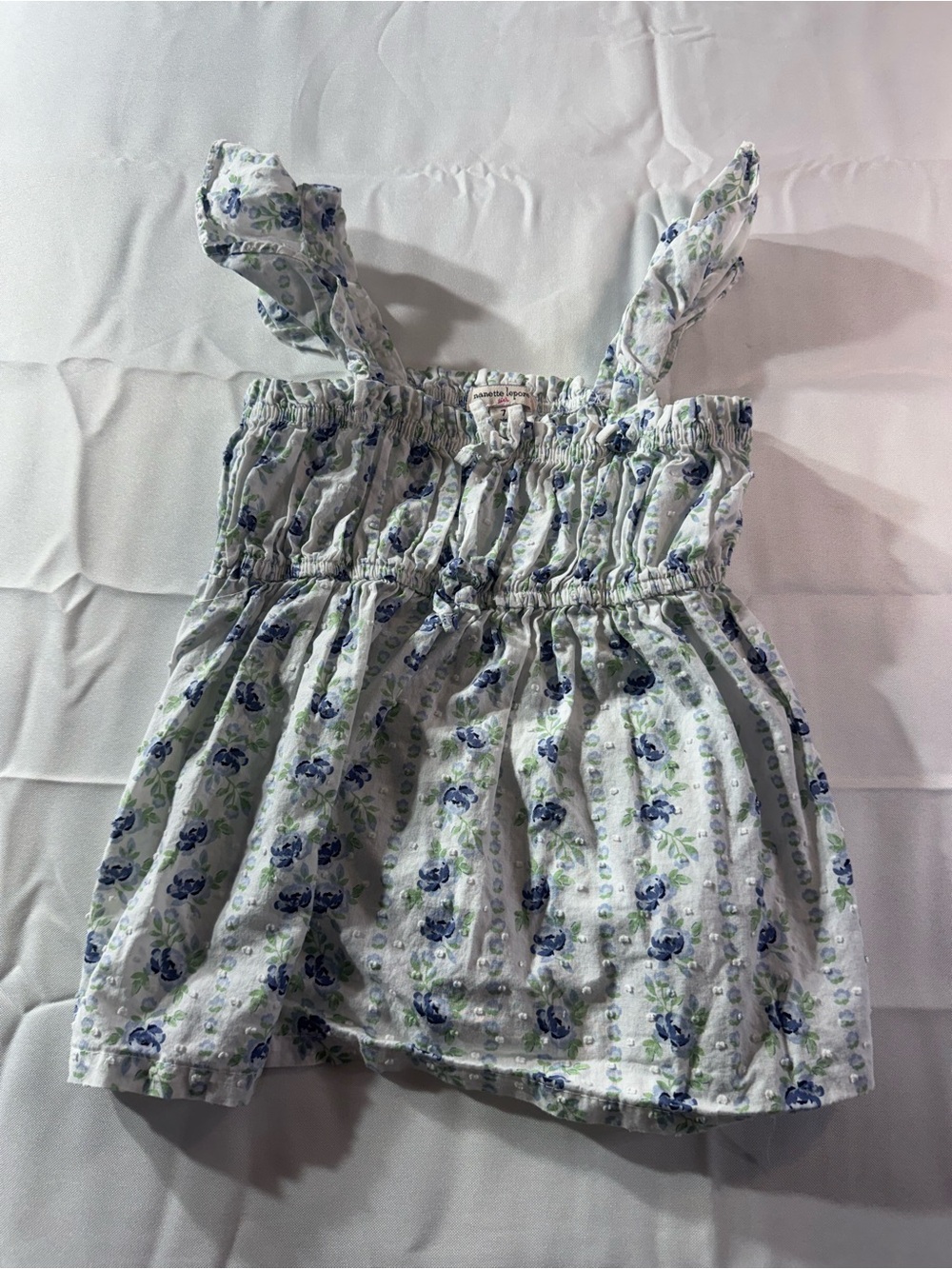 Nanette Lepore 7 White Top with Blue Rose Print